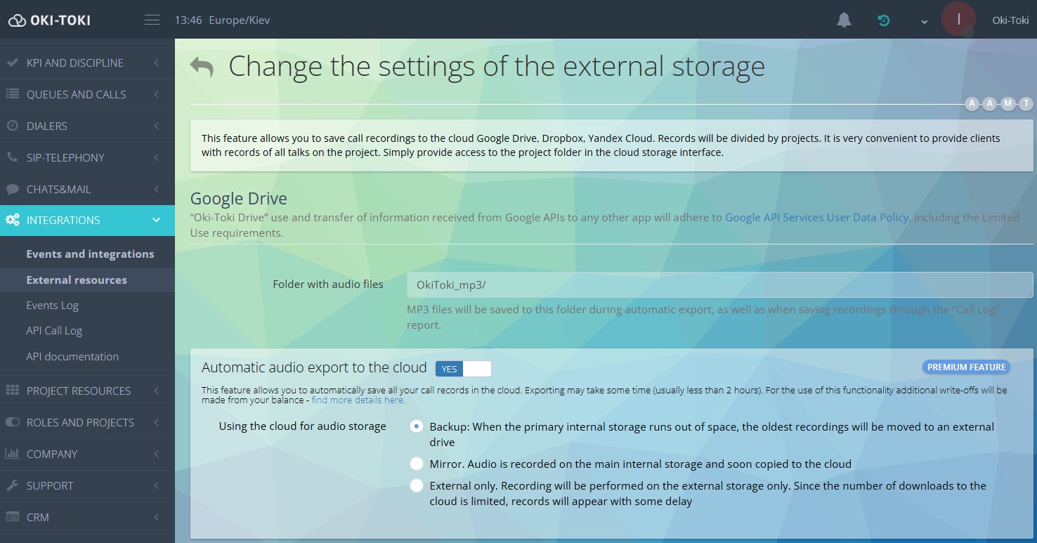Audio export settings
