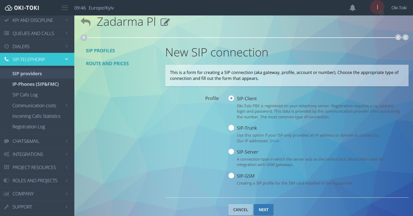 SIP connection choice