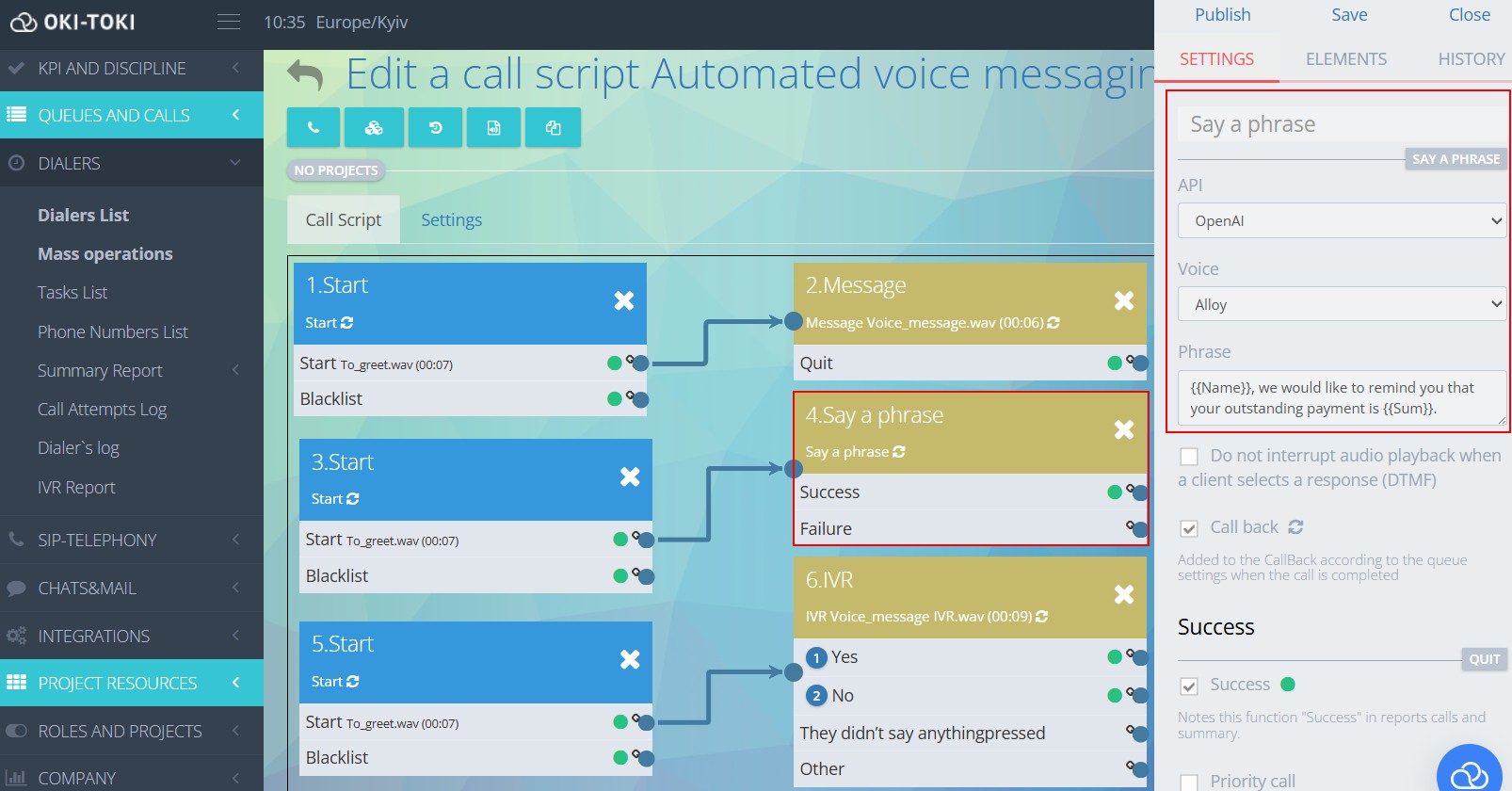 Script setting options