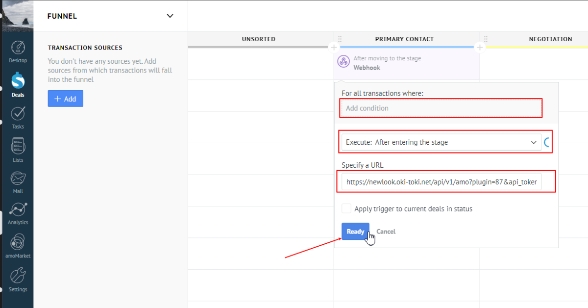 Options for sending webhooks in AmoCrm
