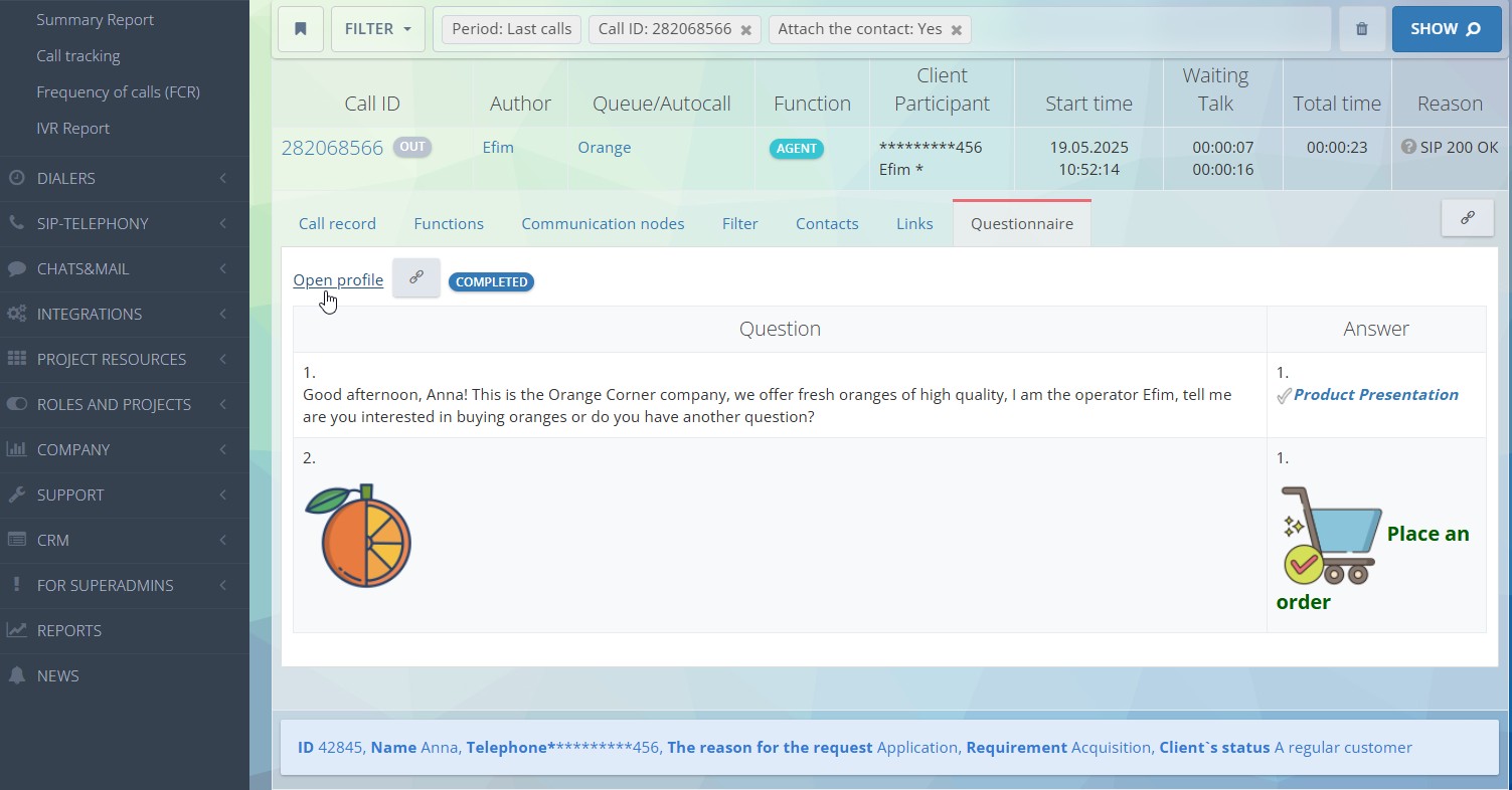 Filled CRM form