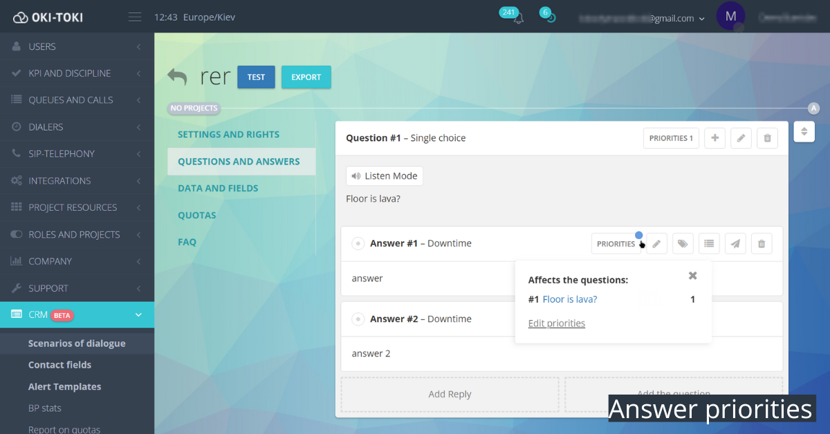 dialogue script: Answer priorities