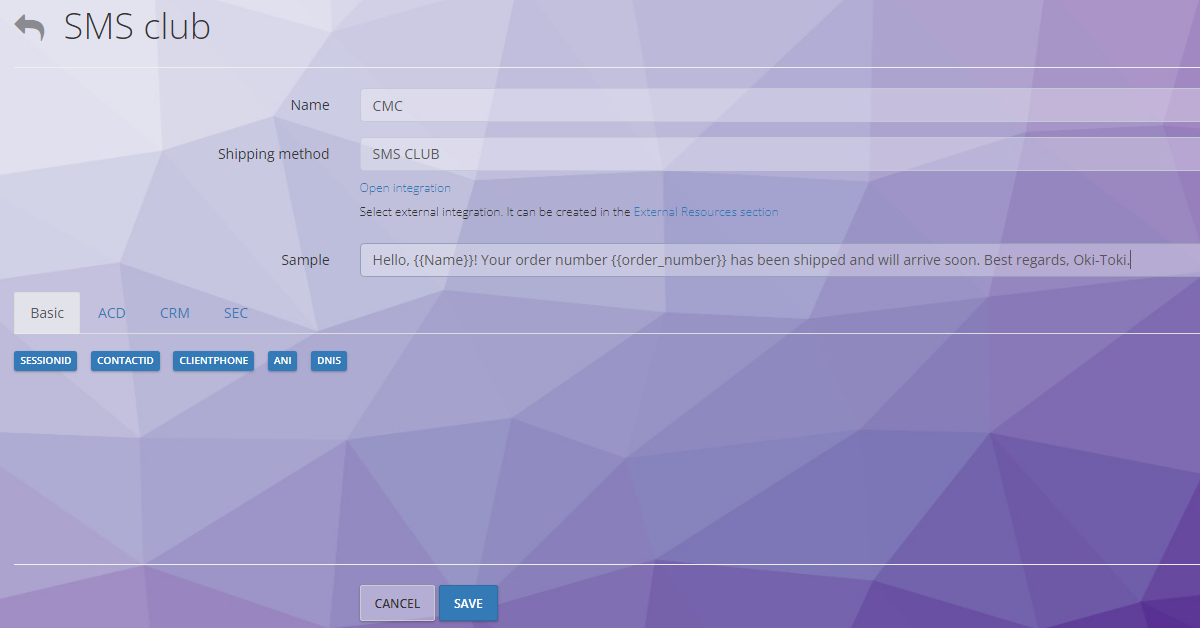 Sample SMS Template in Oki-Toki