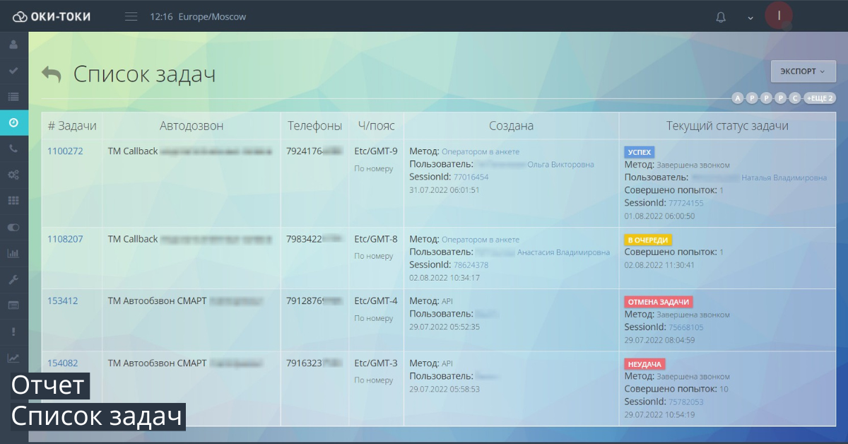 Call Report: Task List