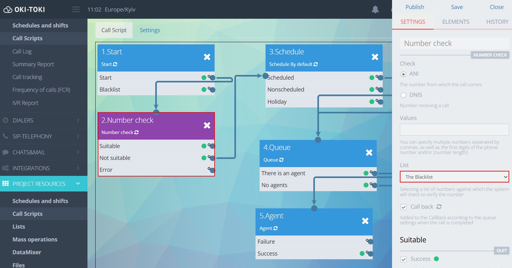 Blacklist in the call script