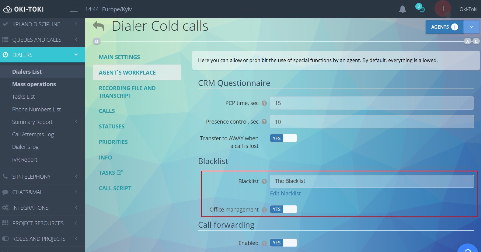 Blacklist for dialer