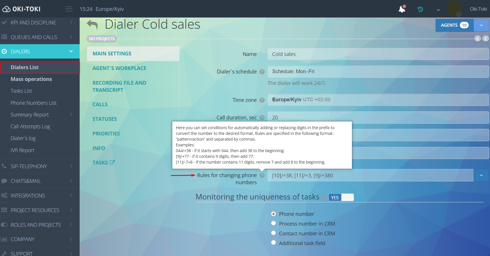 Conversion in dialer