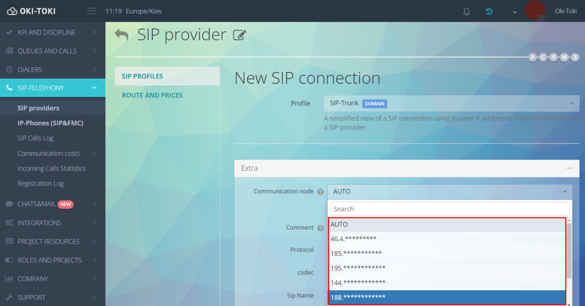 Settings for SIP-Trunk