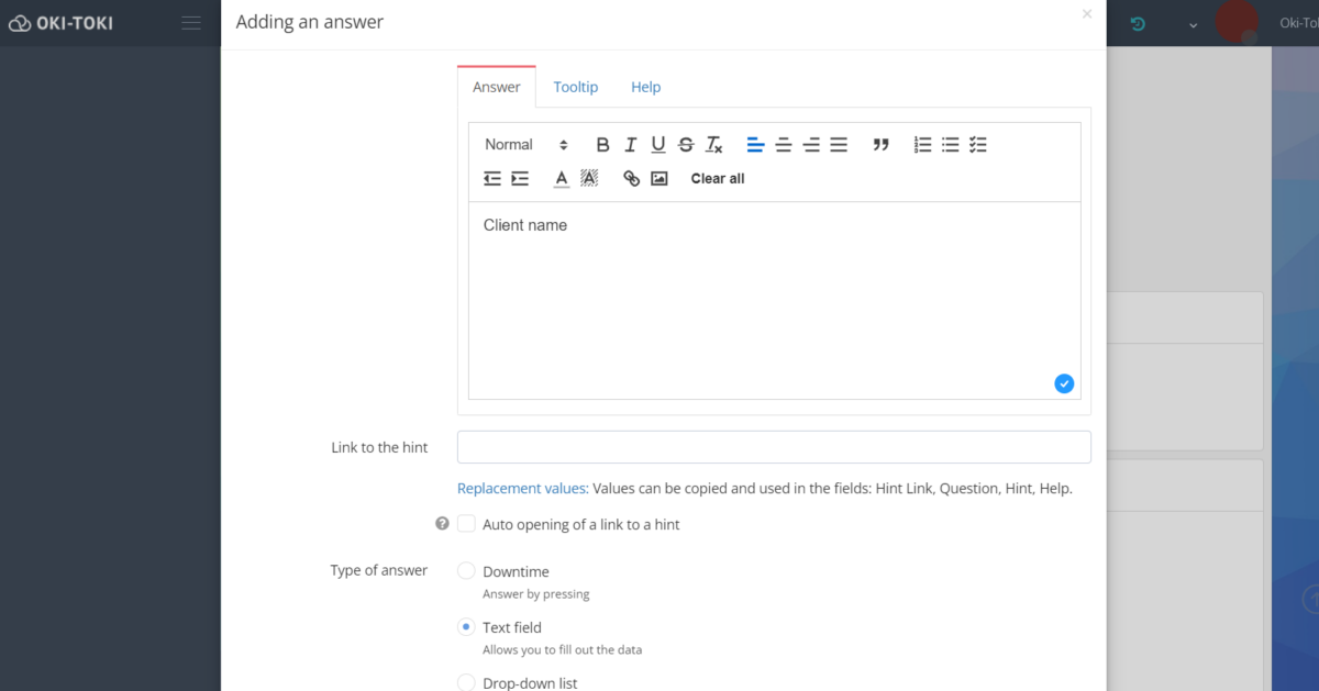Creating an answer for questionnaire
