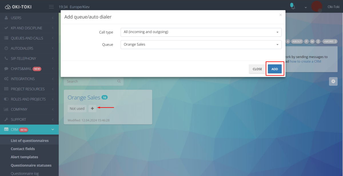 Questionnaire binding for outbound calls