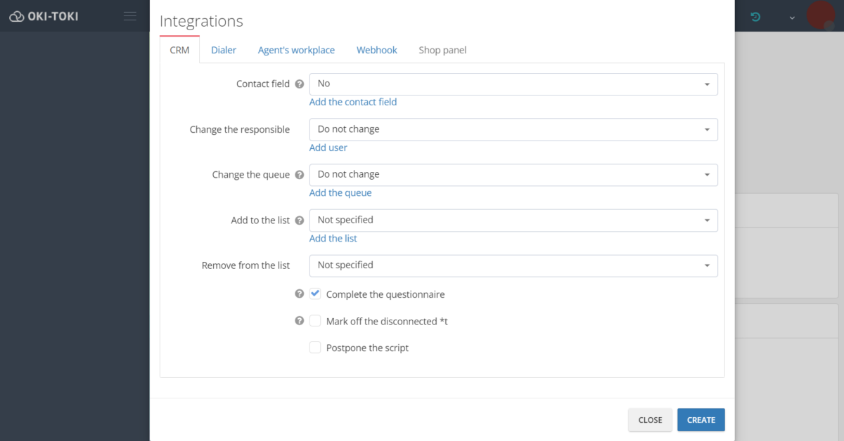 Settings for questionnaire answer