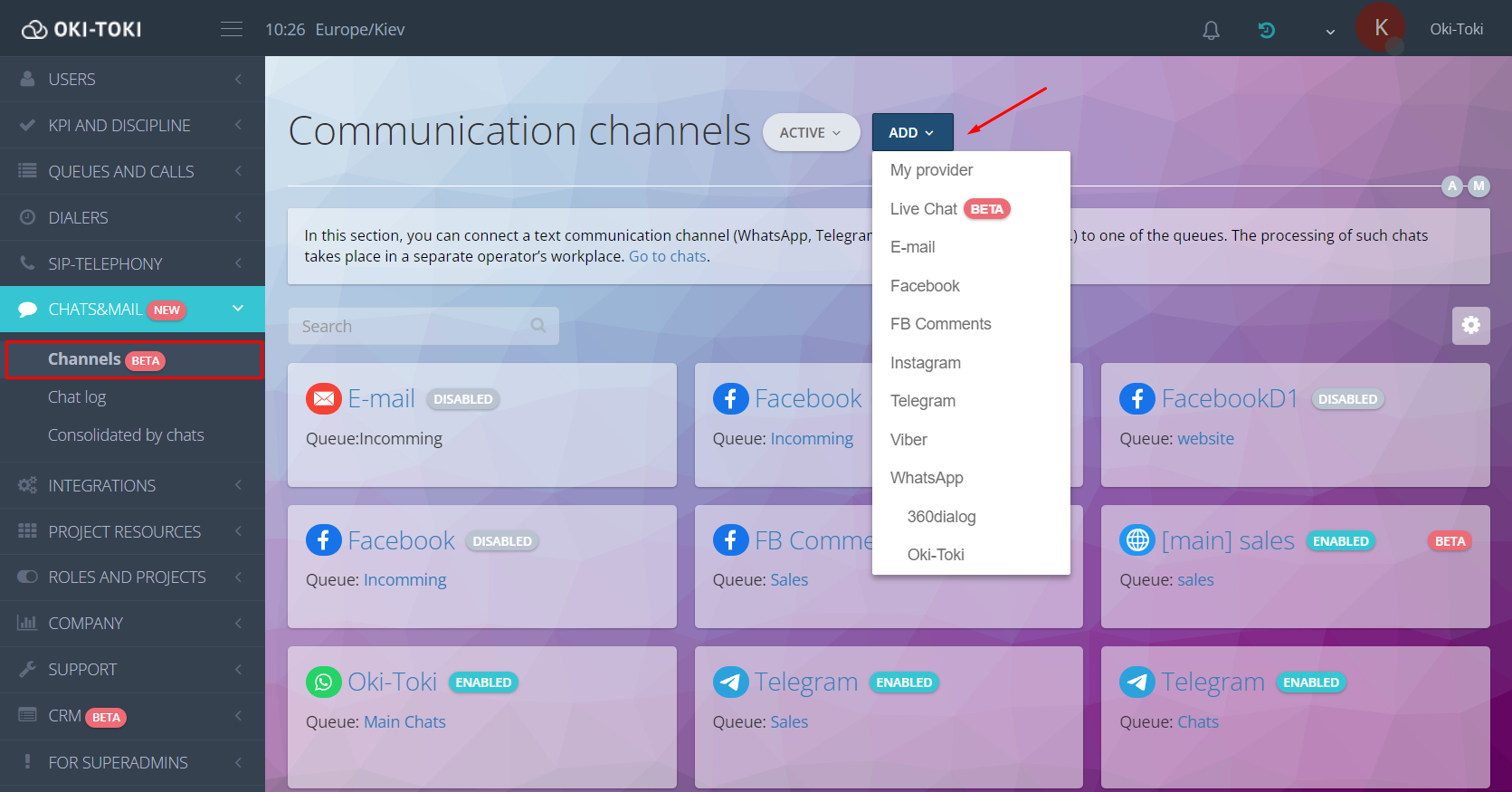 Communication channels Oki-Toki