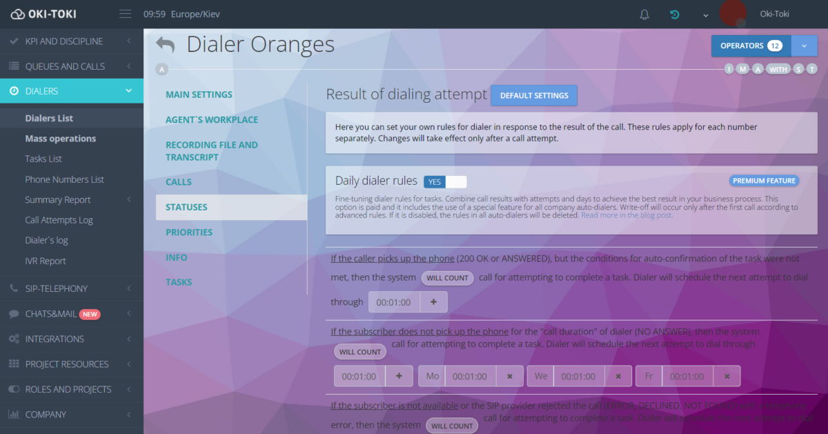 Daily rules of dialer