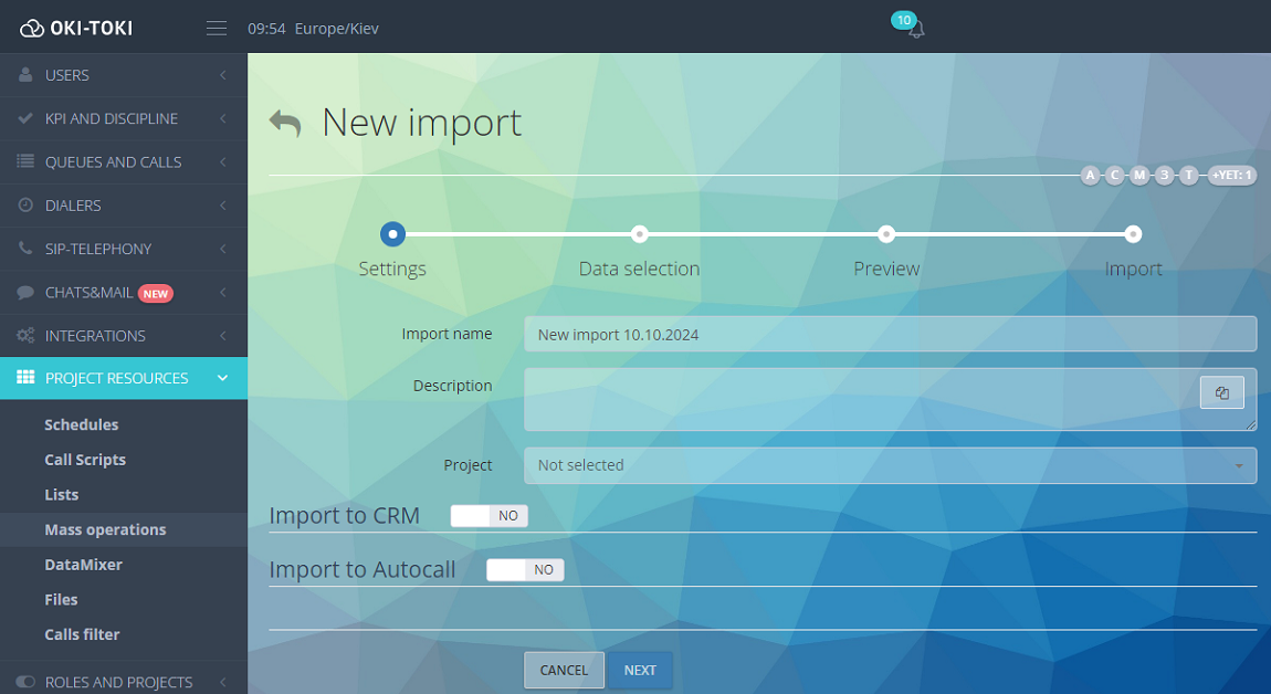 Import wizard