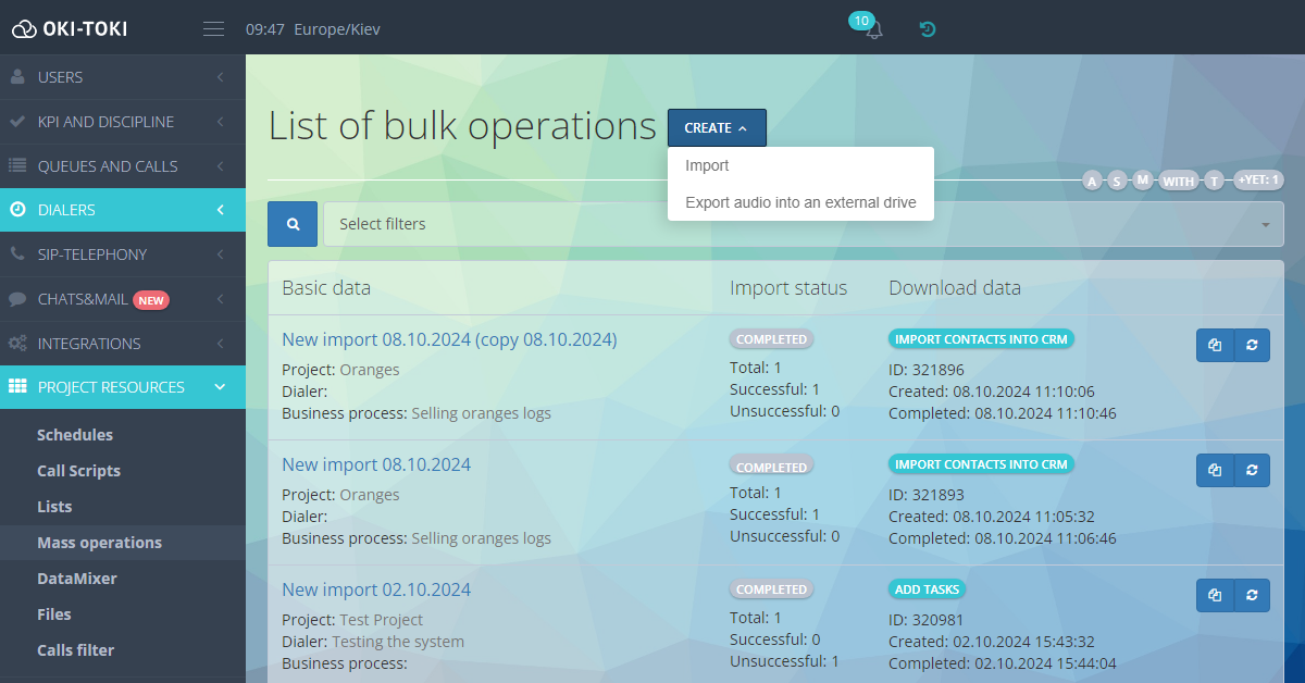 Import creation in OKI-TOKI