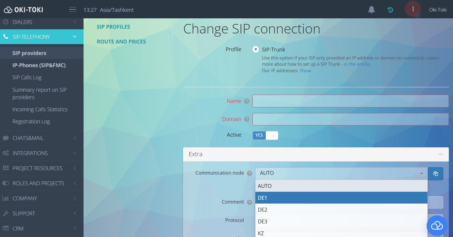 Settings for SIP-Trunk