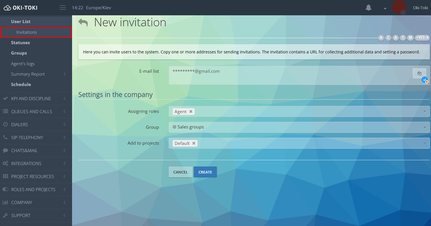 Inviting a new user