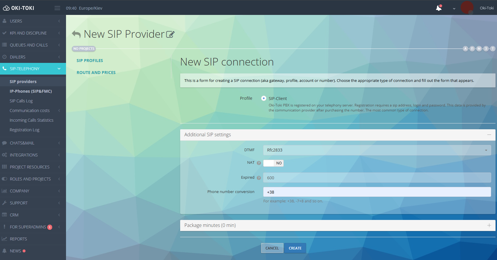 Additional SIP settings