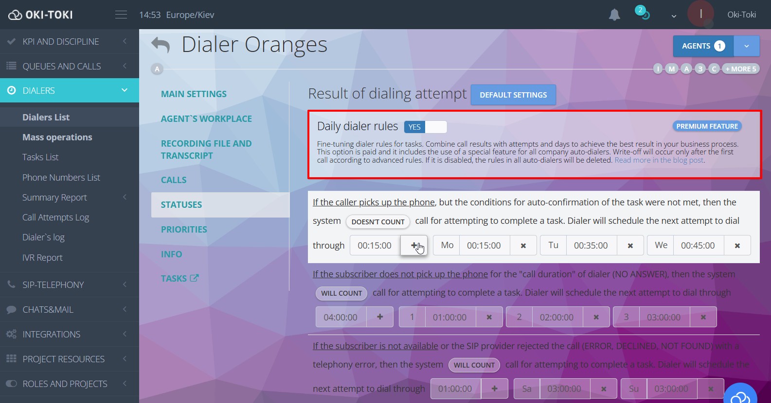 Daily autodial rules setup