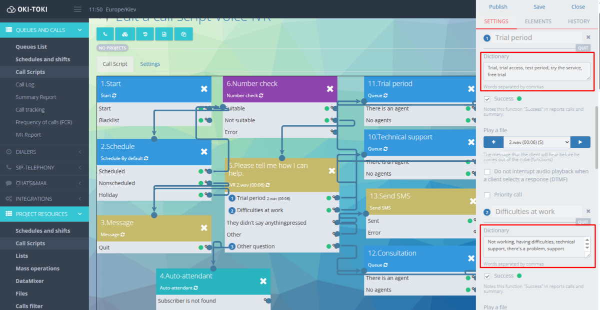 Speech recognition call scenario