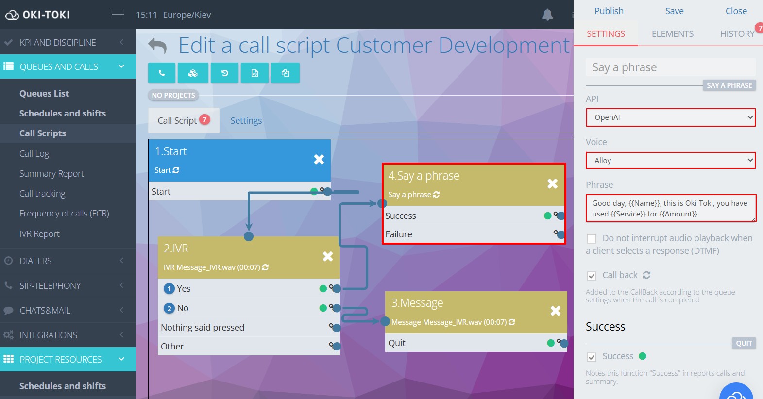 Speech synthesis in a call scenario