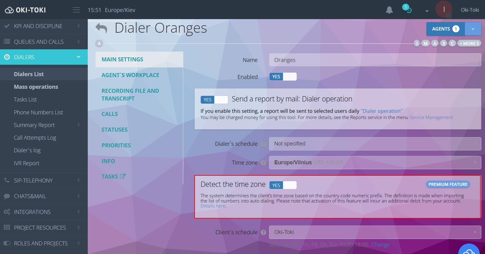 Enabling time zone detection in autodialer