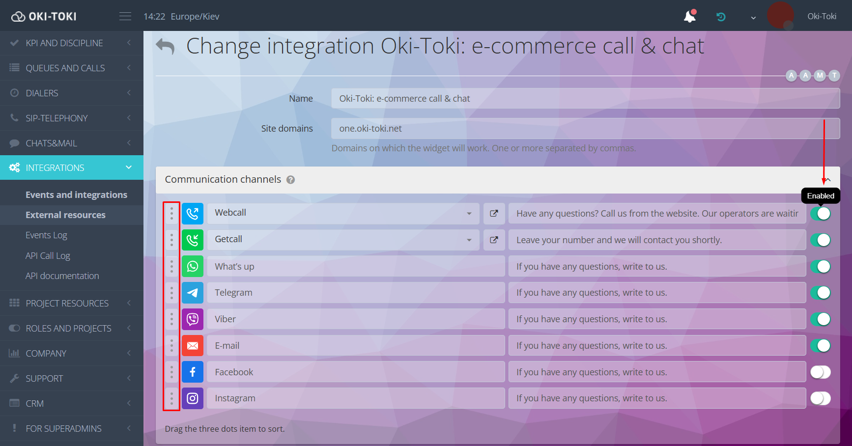 Changing the order and disabling channels