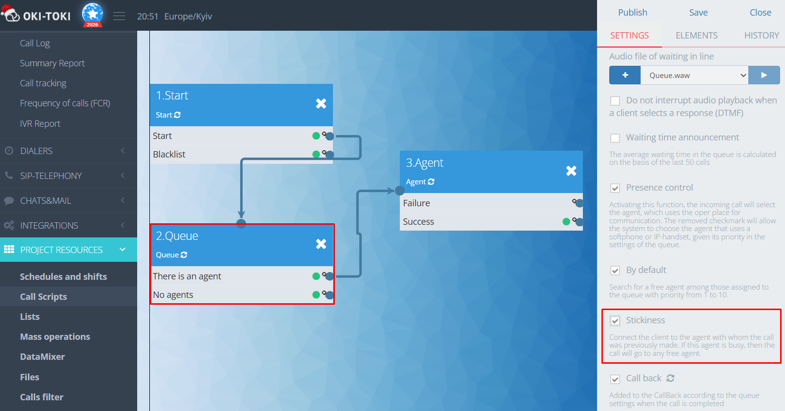 Stickiness in the call script