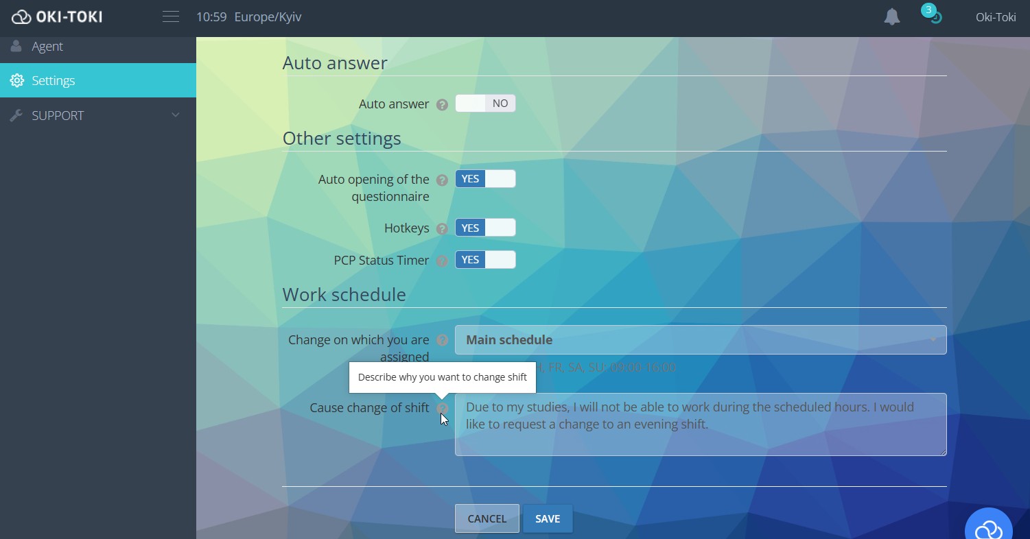 Shift change request
