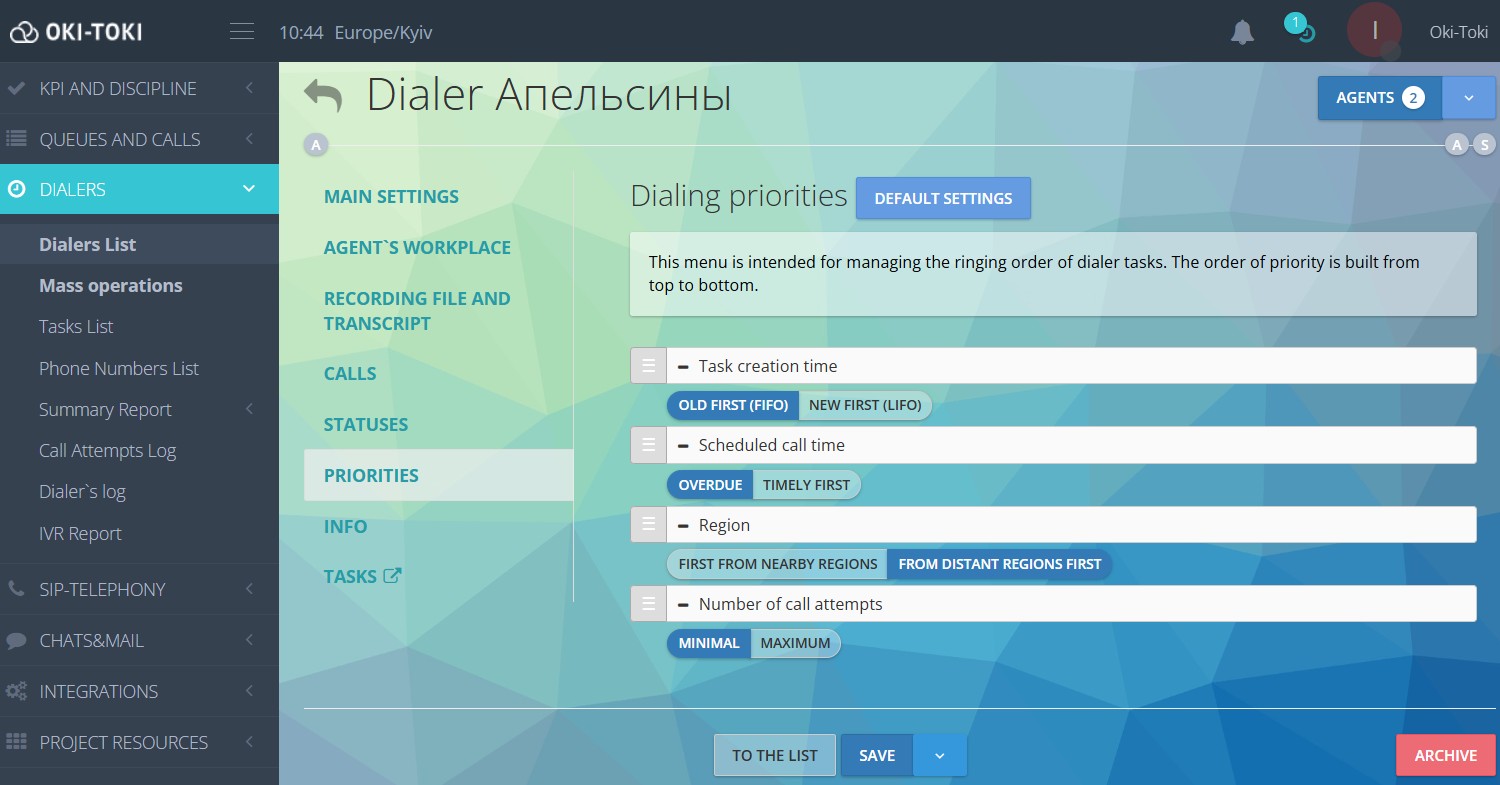 Setting up dialer task priorities